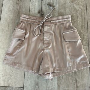 Vici Dee Elly Tan Silky Cargo Shorts Pockets Tie Waist Boxer Shorts XS